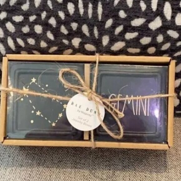 🎄Rae Dunn GEMINI Jewelry Boxes Black and Gold - Picture 1 of 11